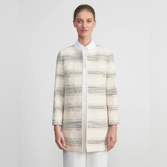 Lafayette 148 New York Pria Striped Jacquard Jacket 12 - Picture 1 of 14